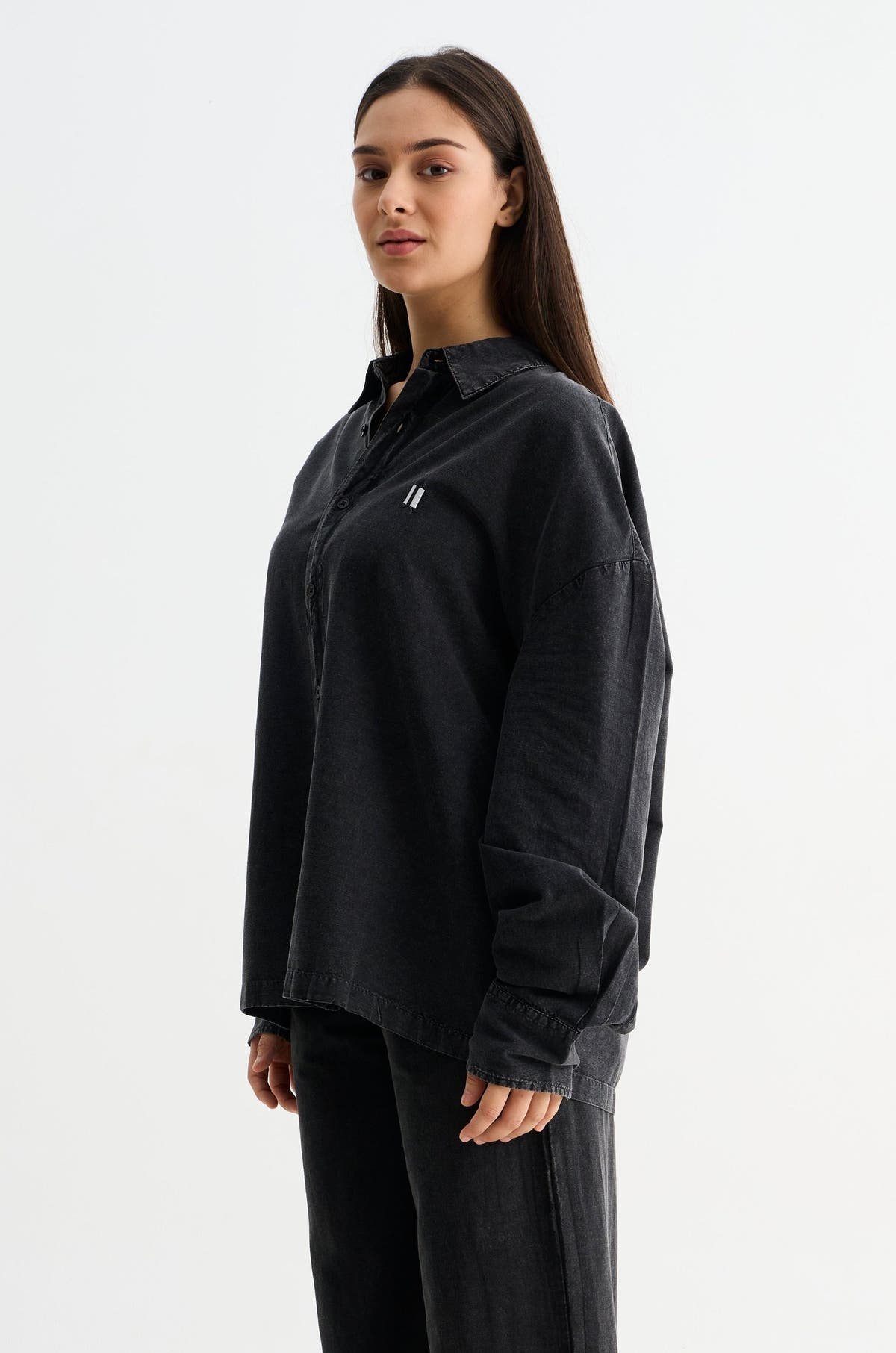 Black Washed Cotton Viscose Shirt
