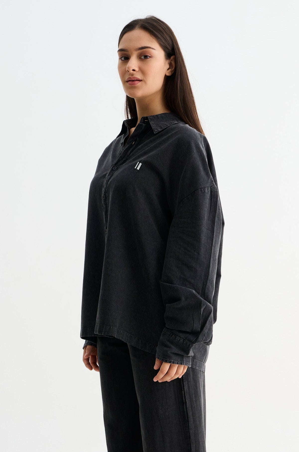 Black Washed Cotton Viscose Shirt