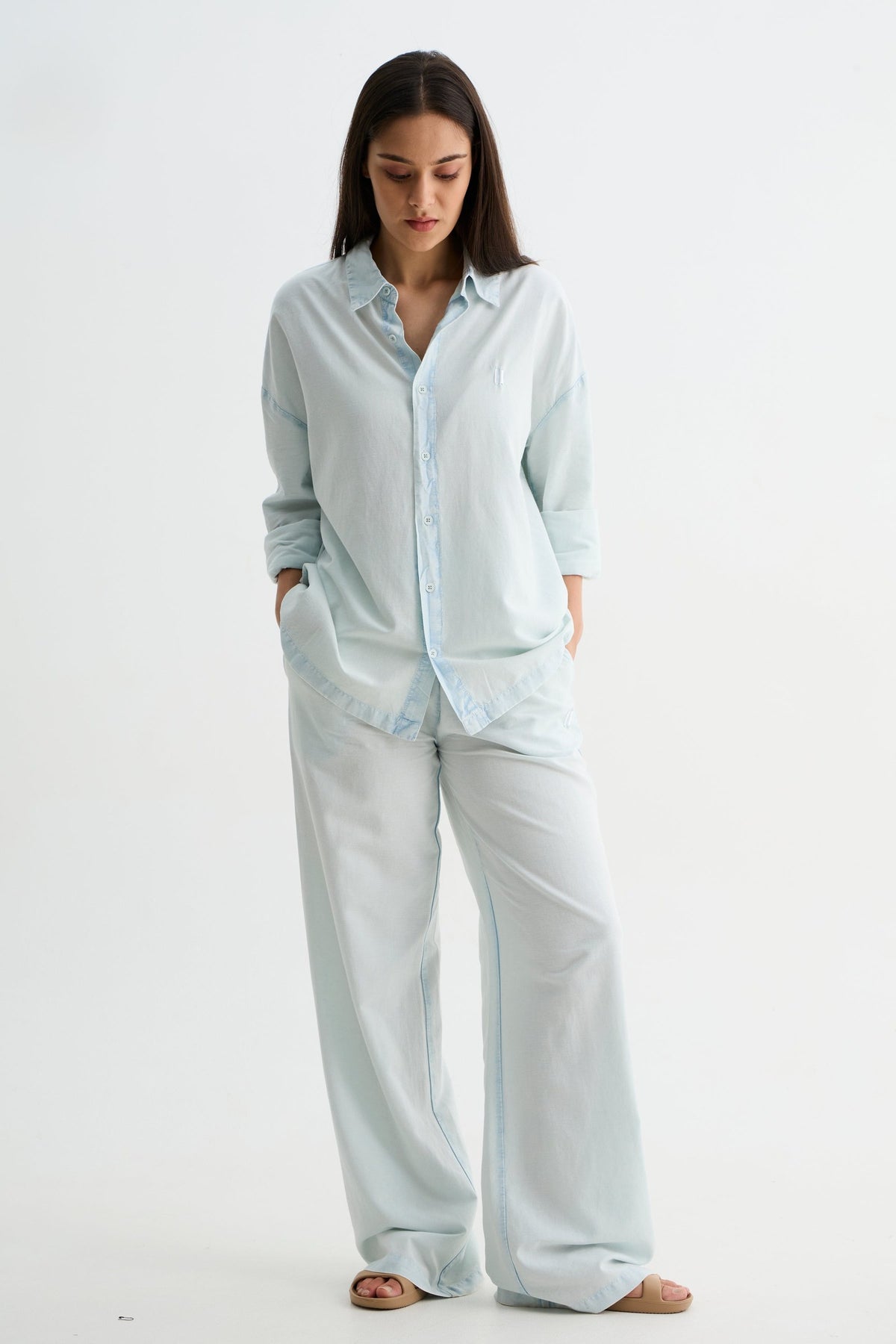 Sky Blue Washed Cotton Viscose Shirt