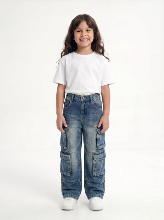 Stone Wash Denim Cargo Jr