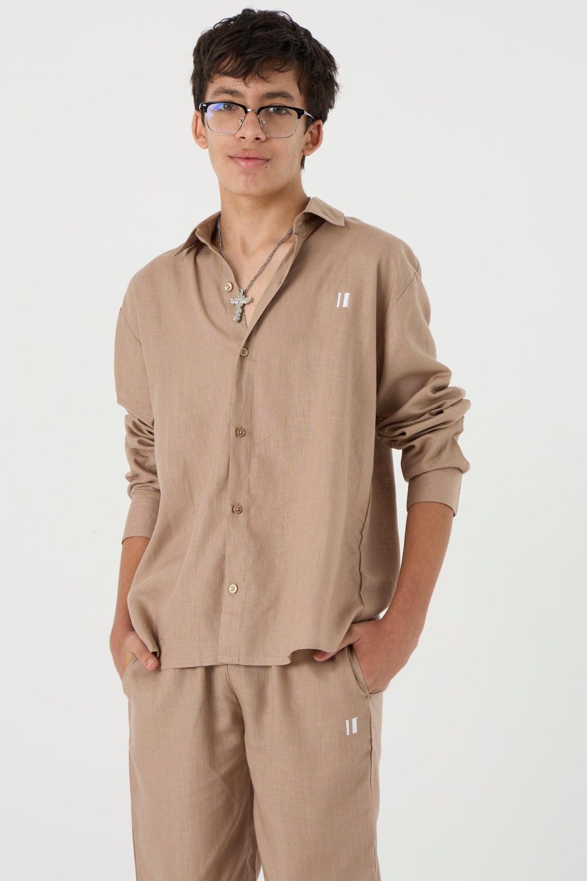 Mocha Brown Linen Shirt Jr