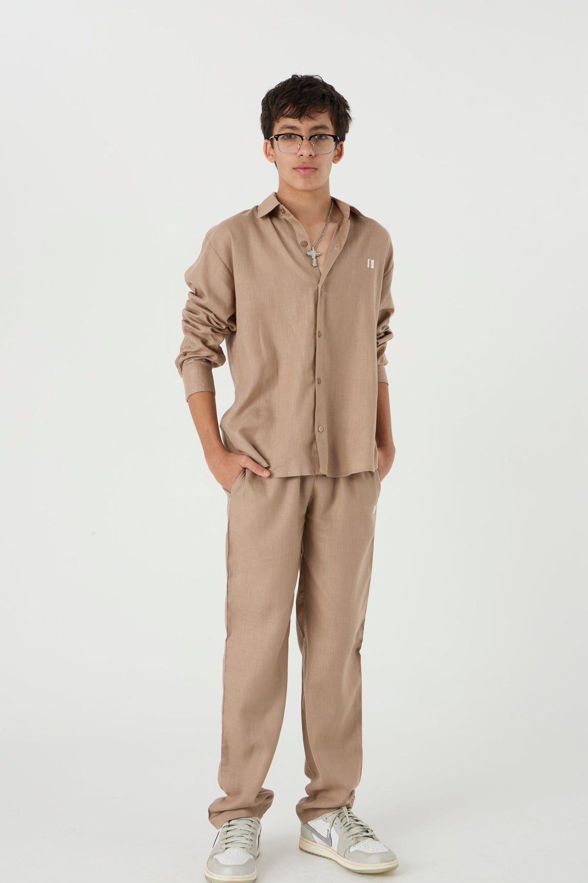 Mocha Brown Linen Shirt Jr