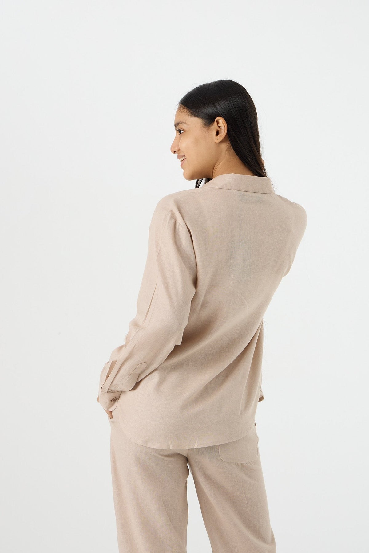 Coffee Linen Shirt Jr