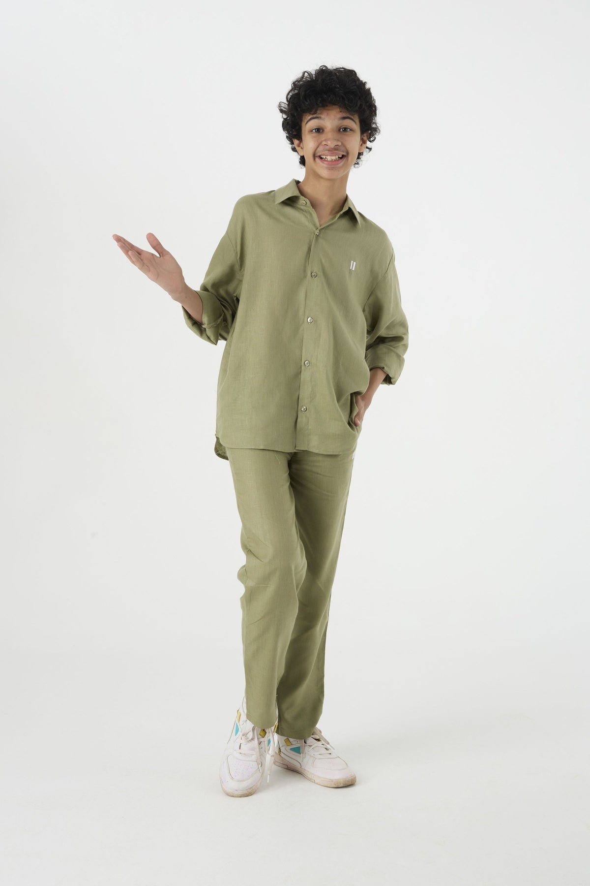 Olive Linen Shirt Jr