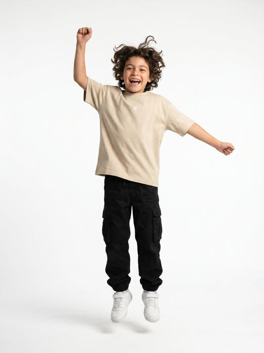 Cream Solid T-Shirt Jr