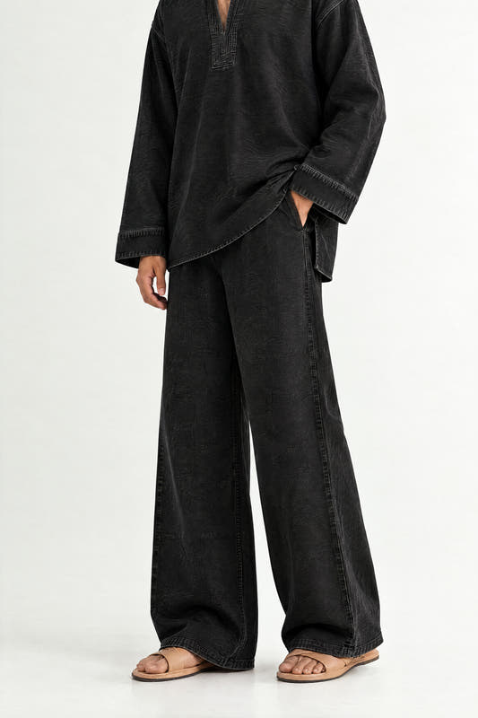 Black Denim Kurta Set - Boy lower fit