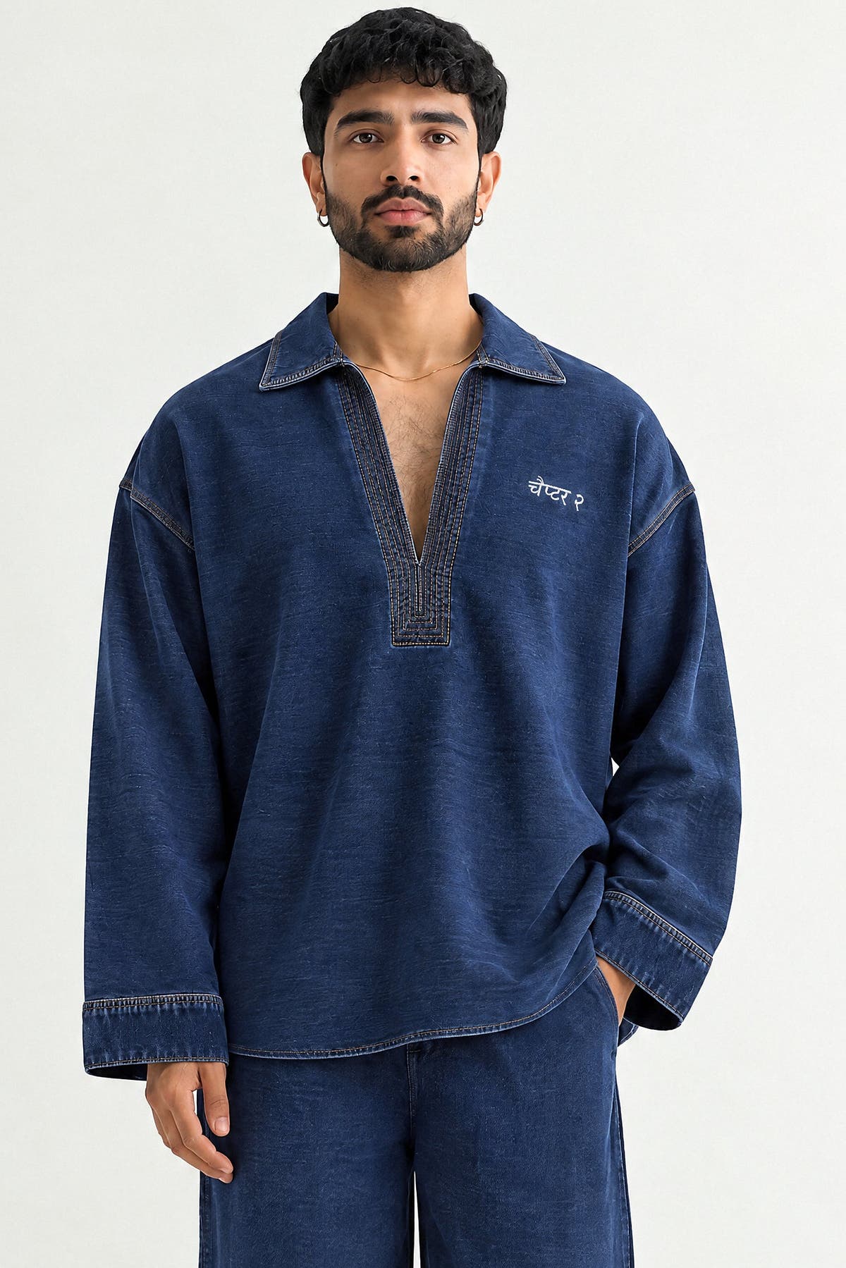 Indigo Denim Kurta Set - Boy front
