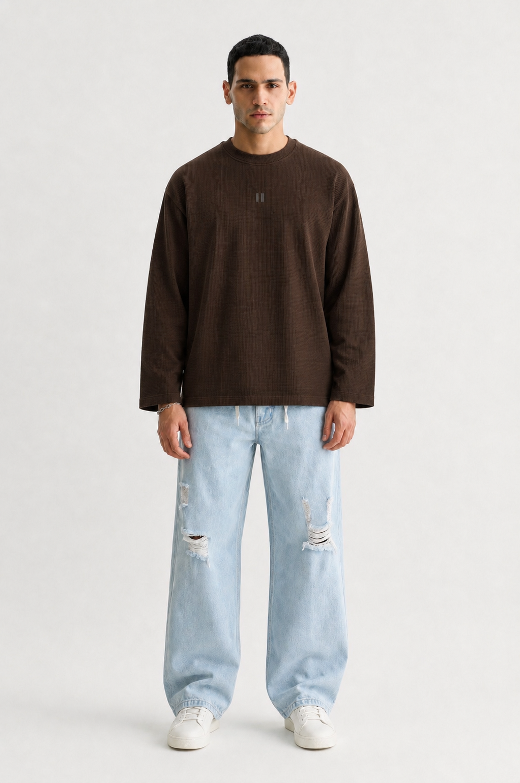 Mocha Brown Full Sleeve Waffle T-shirt