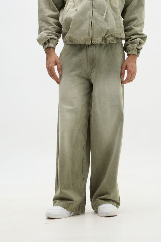 Olive Washed Denim Joggers