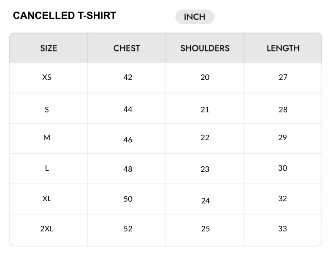 Size chart - INCH