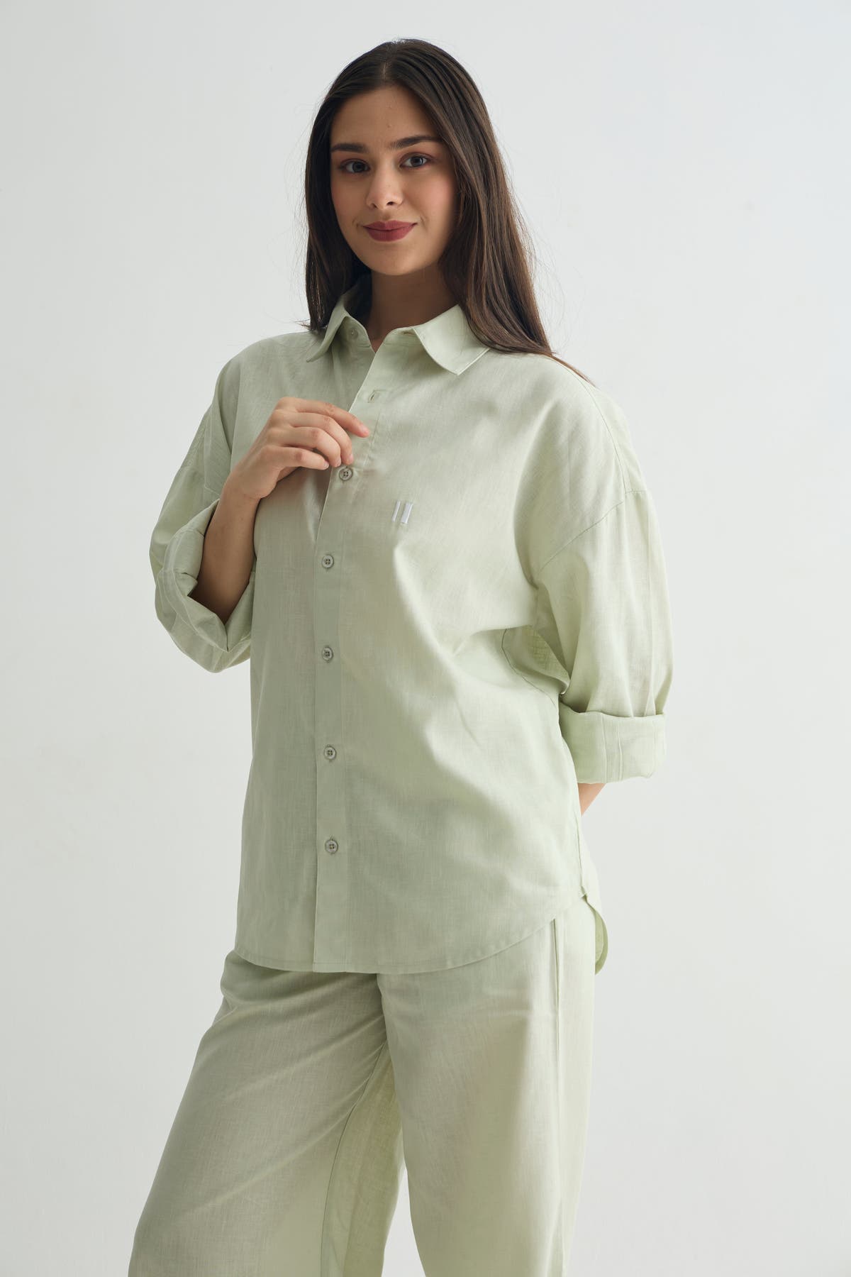 Chapter2Drip Sage Olive linen shirt