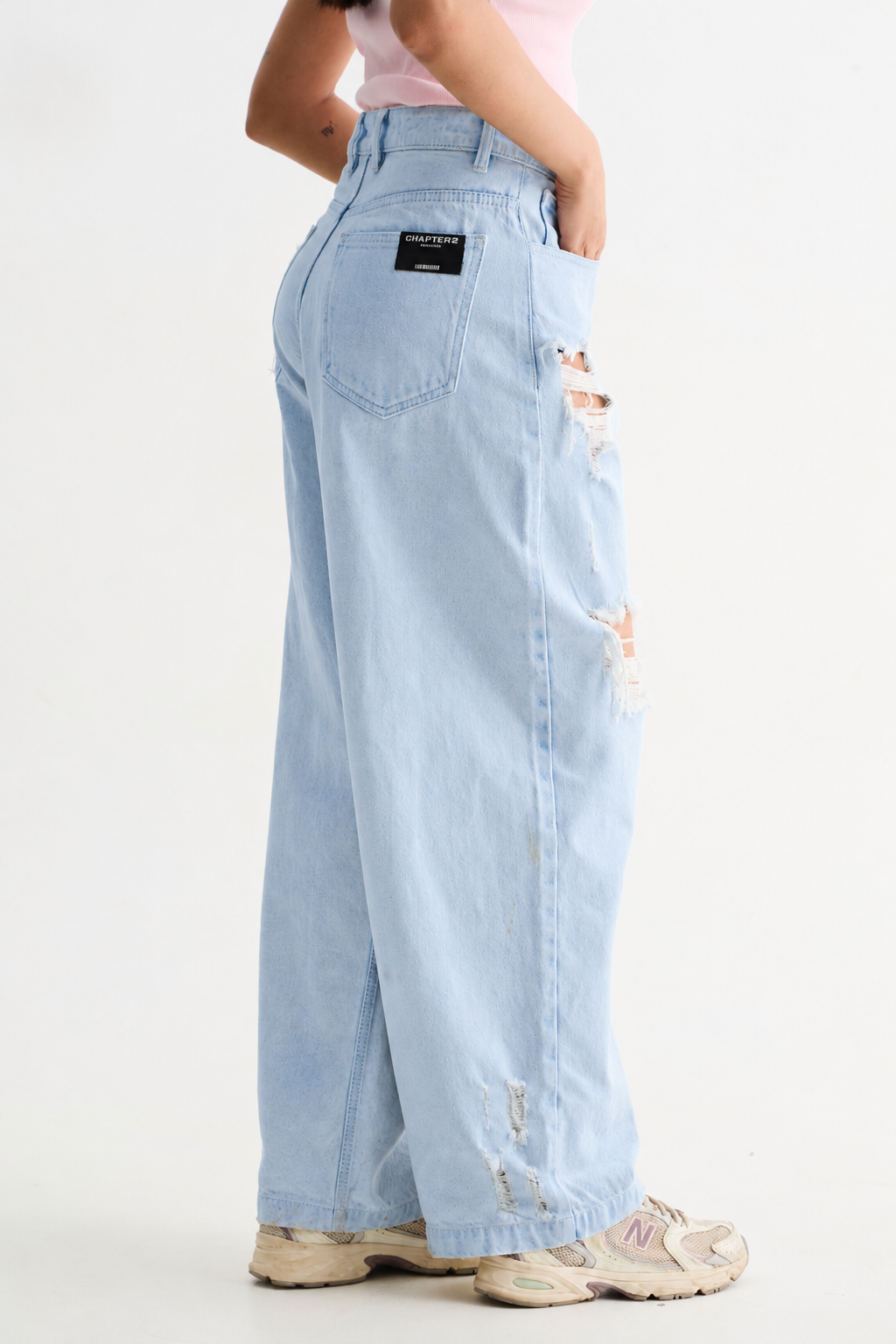 Sky Blue Wash Distressed Baggy Denim