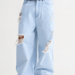 Sky Blue Wash Distressed Baggy Denim