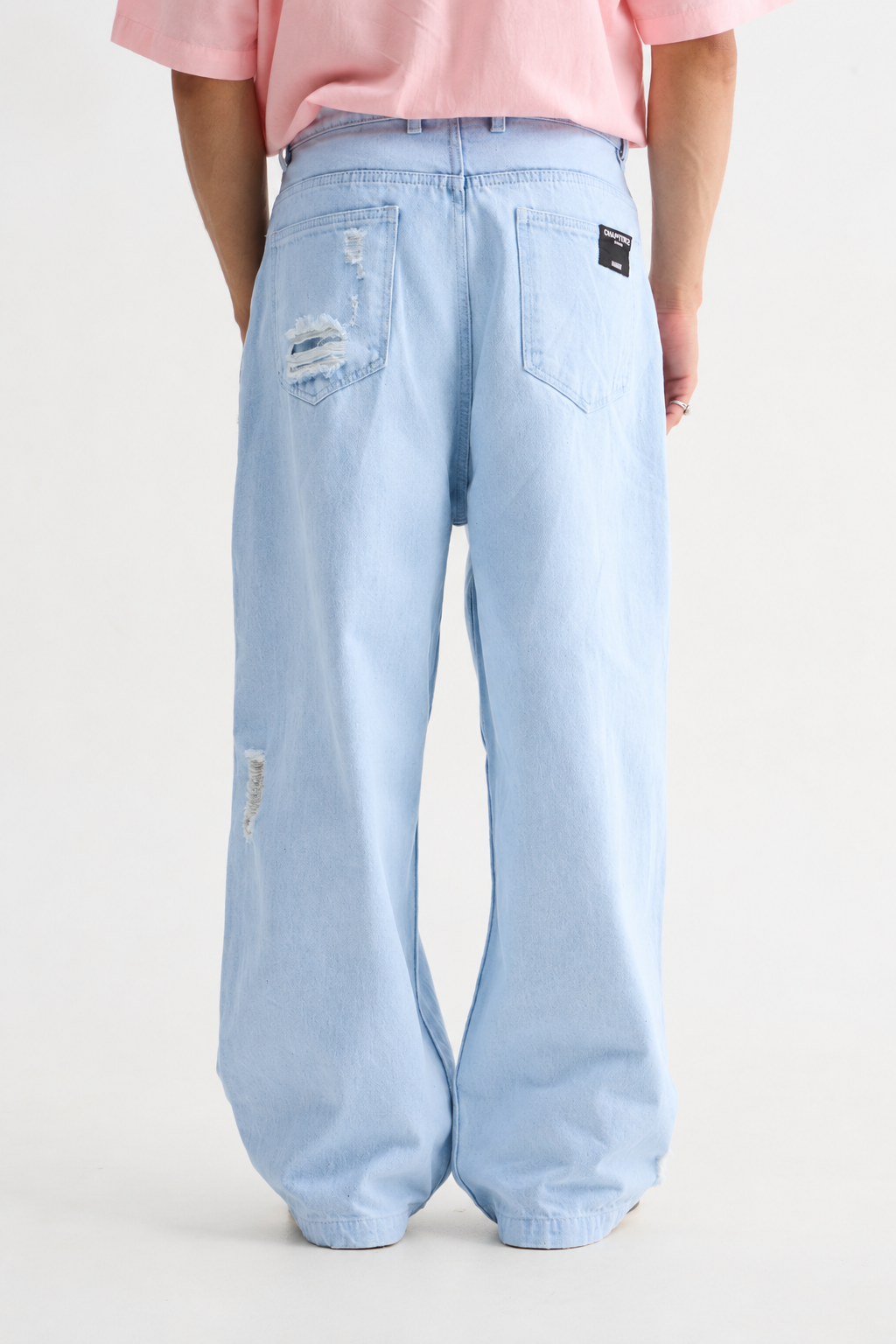 Sky Blue Wash Distressed Baggy Denim