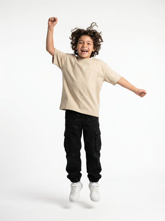 Cream Solid T-Shirt Jr