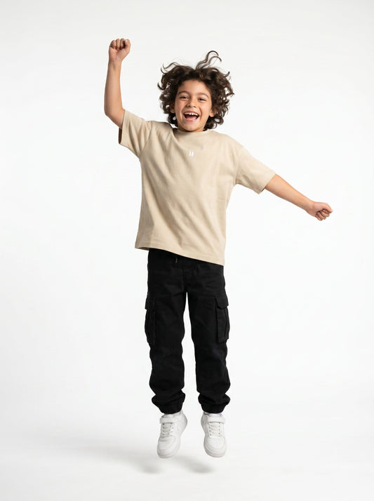 Cream Solid T-Shirt Jr