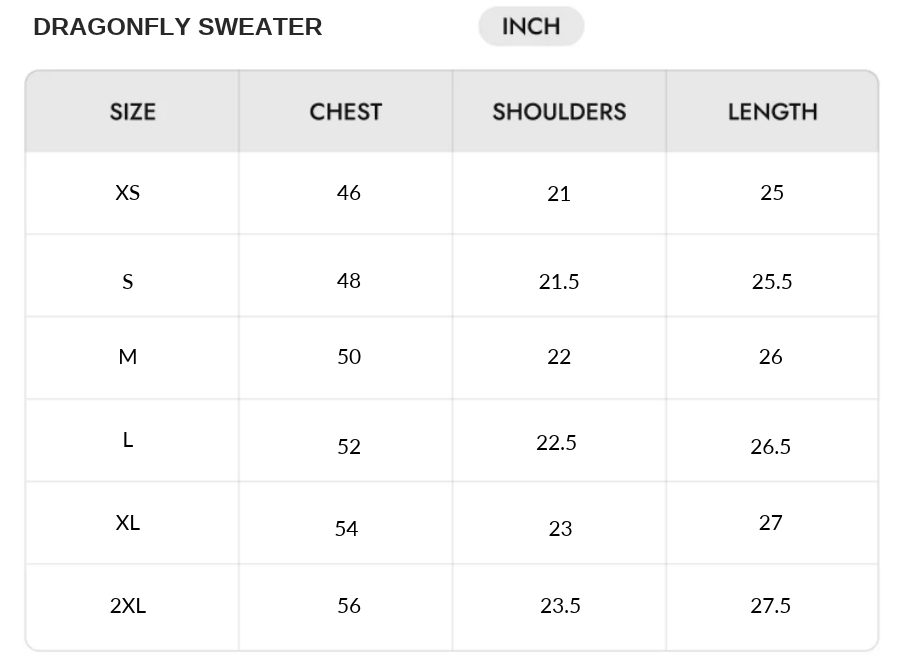 Size chart - INCHES