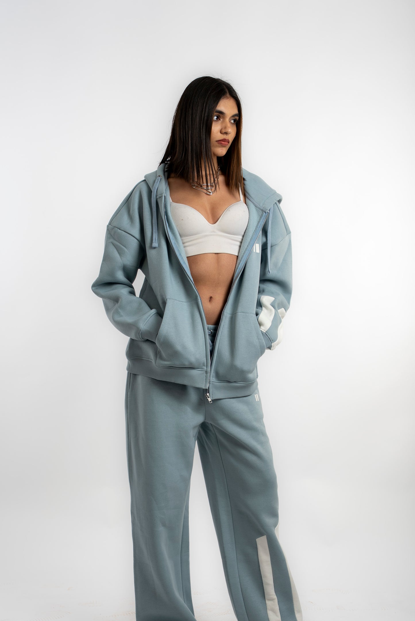 Pastel Blue Everyday Zipper Hoodie + Sweatpants Set