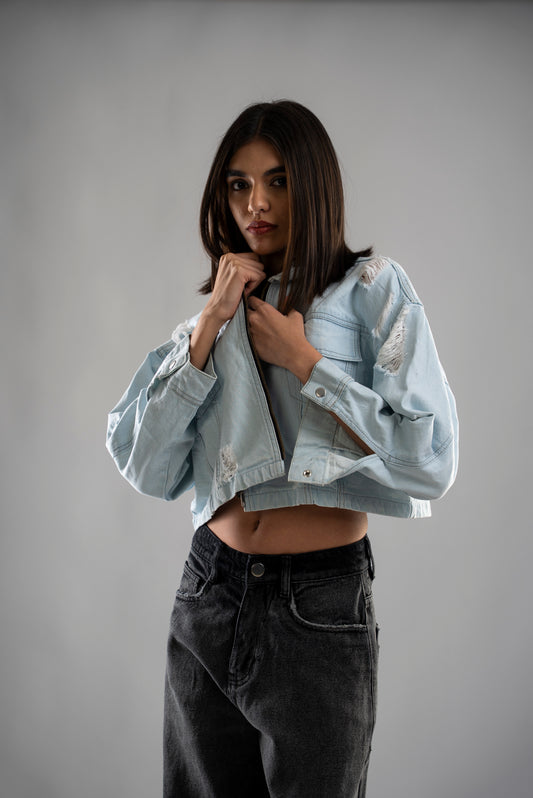 LIGHT BLUE CROPPED  JACKET