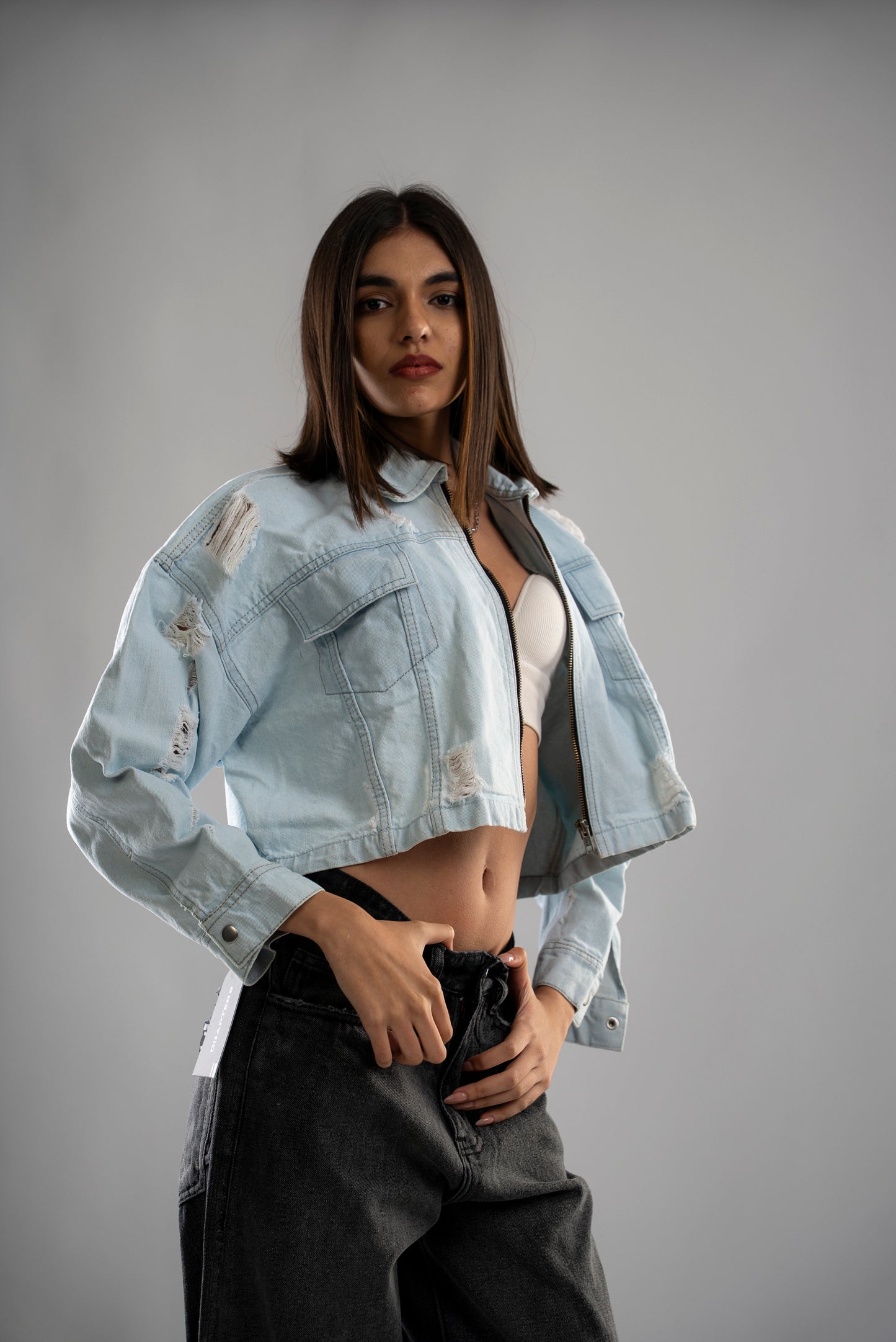 LIGHT BLUE CROPPED  JACKET