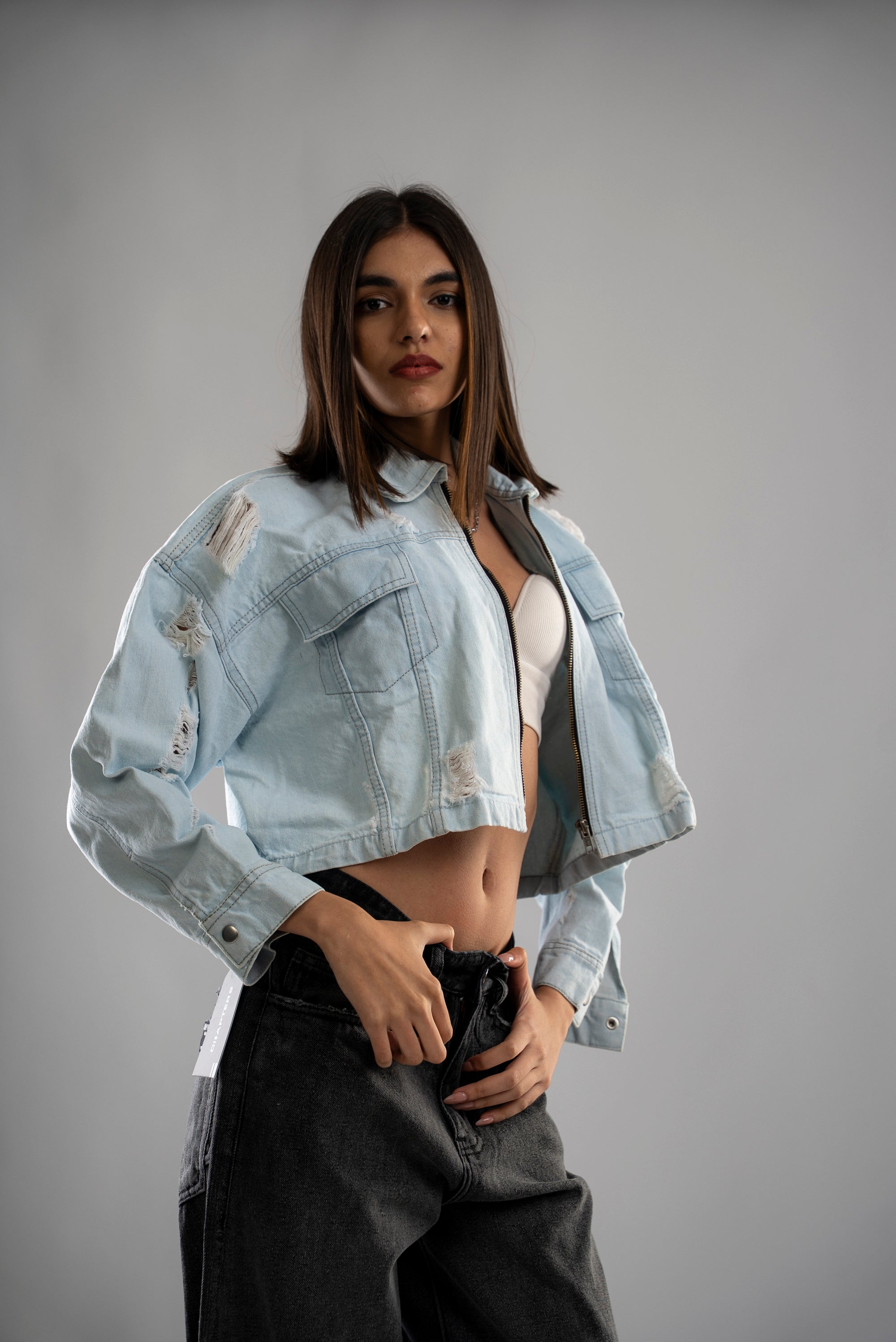 LIGHT BLUE CROPPED  JACKET