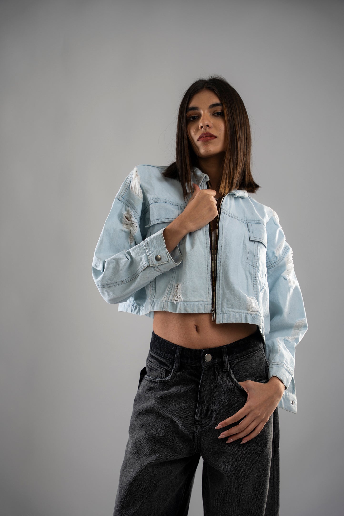 LIGHT BLUE CROPPED  JACKET