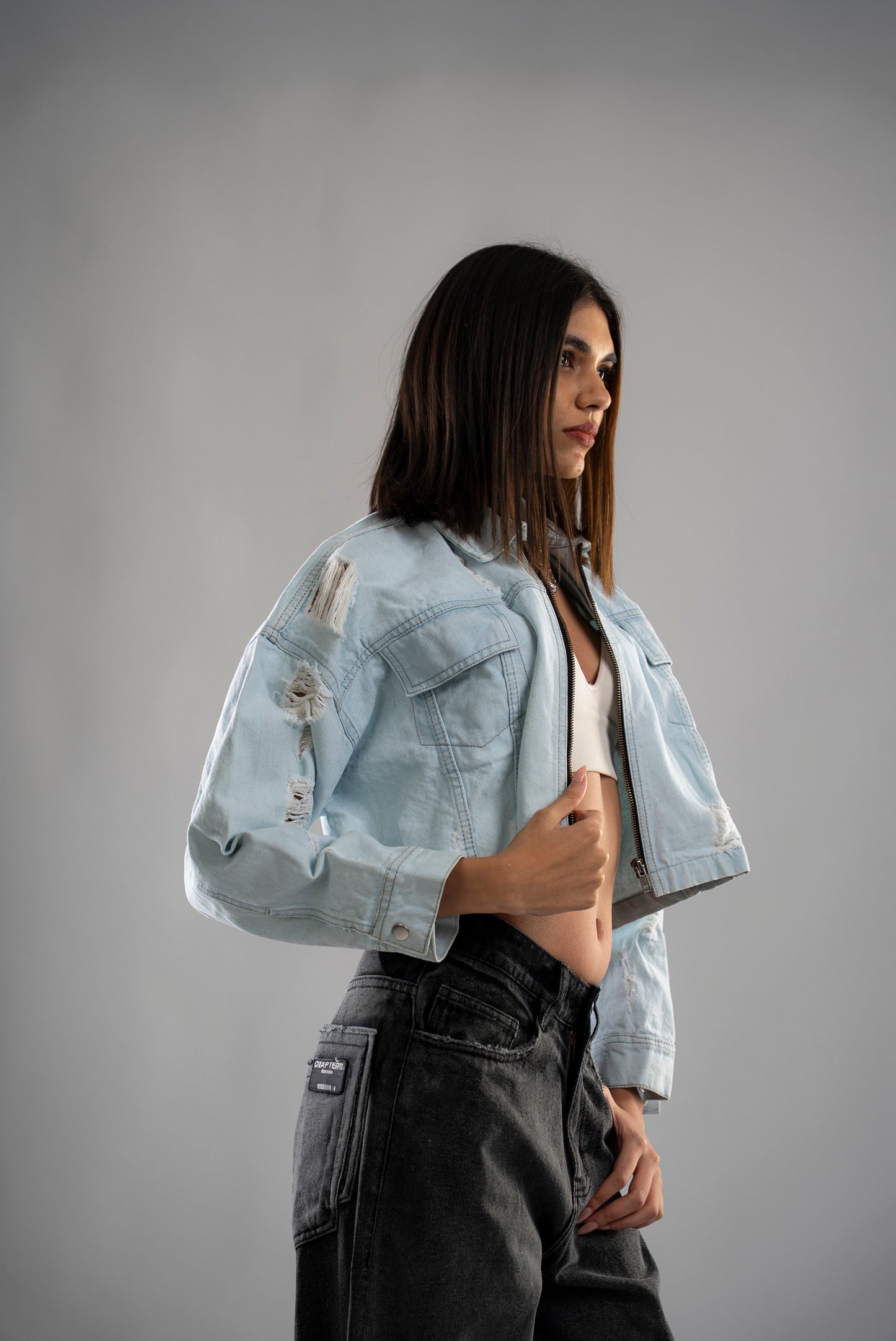 LIGHT BLUE CROPPED  JACKET