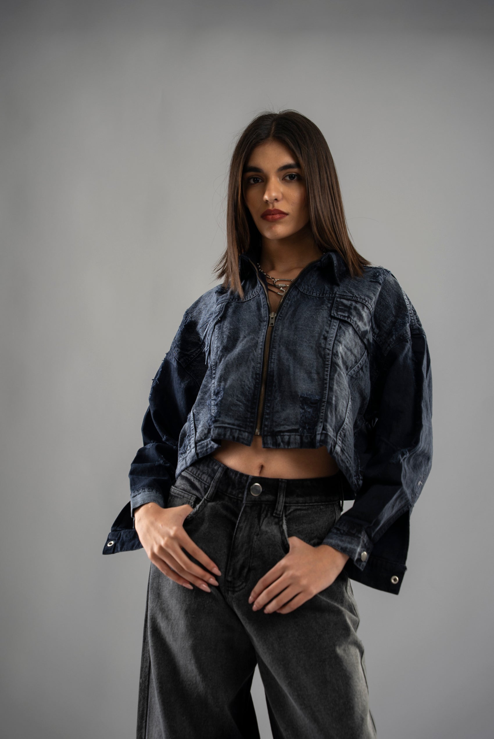 Acid Wash Blue-Grey Cropped Jacket