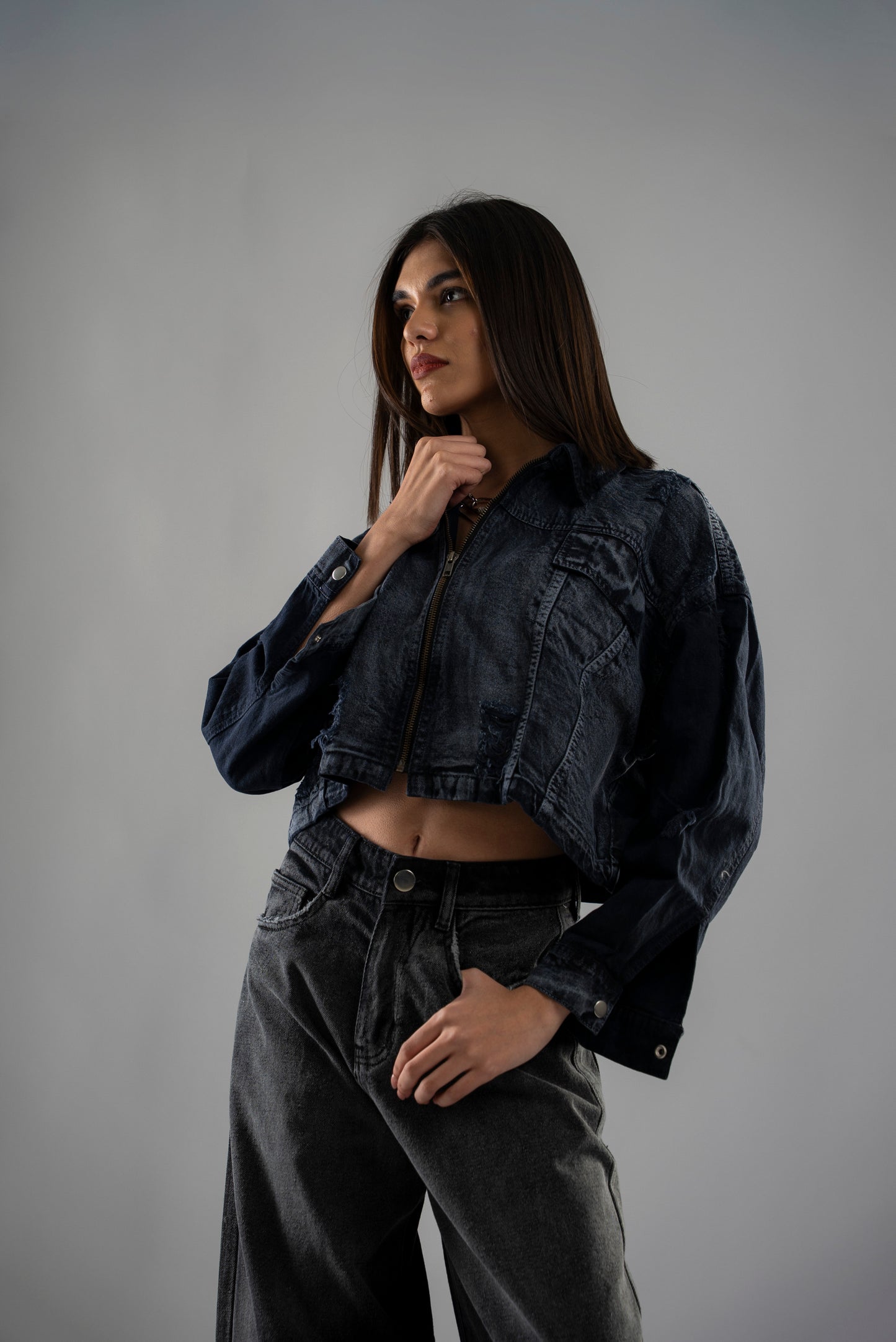 Acid Wash Blue-Grey Cropped Jacket