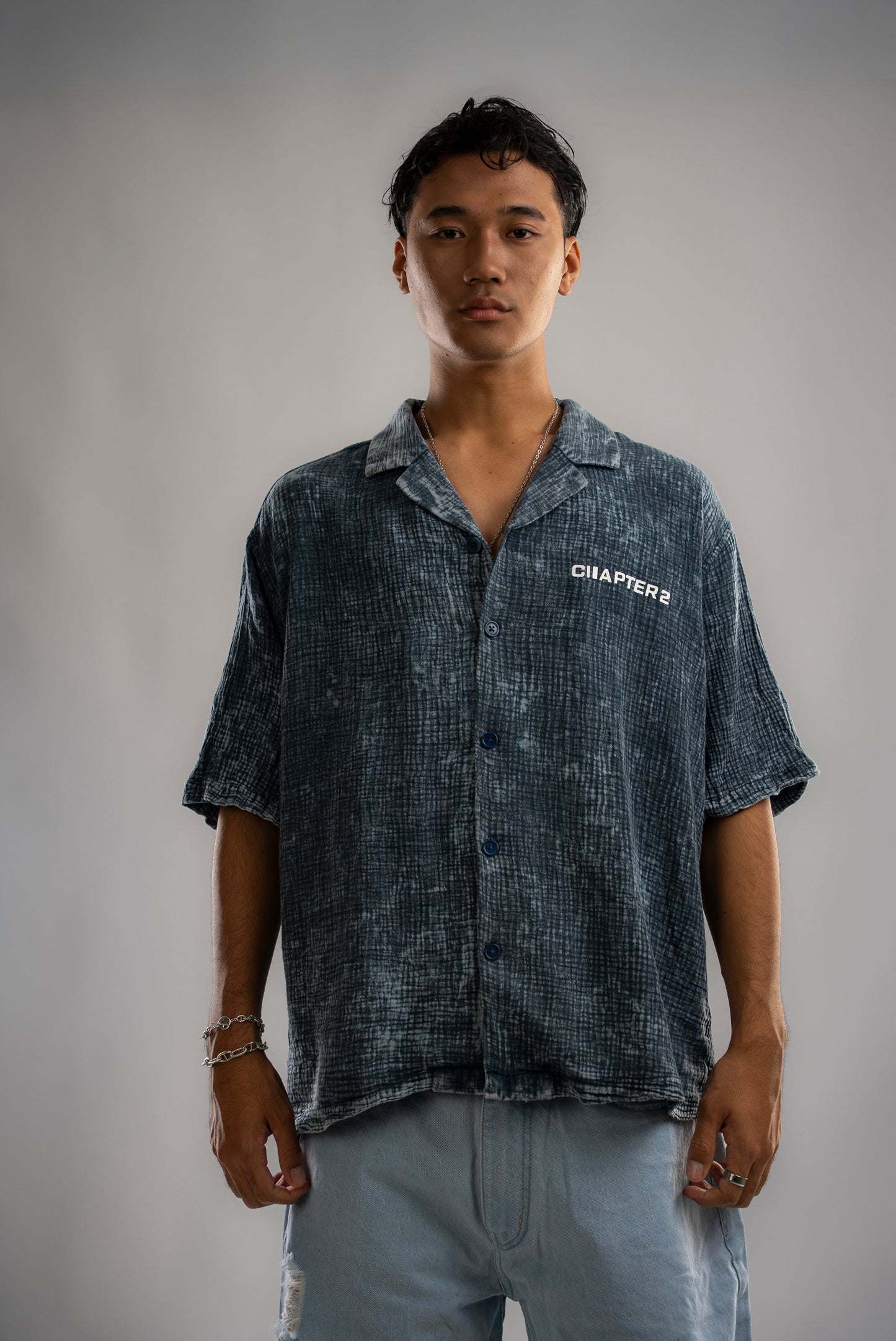Chapter2Drip Washed Waffle Blue shirt