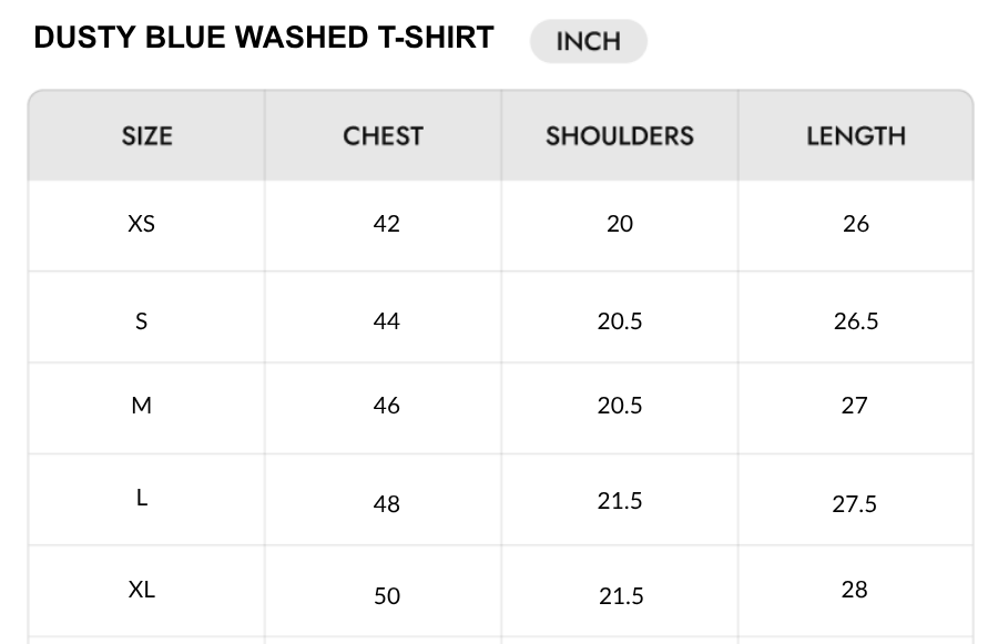 Size chart - INCH