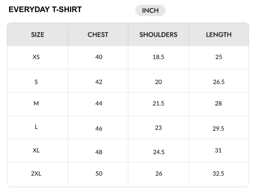 Size chart - INCH
