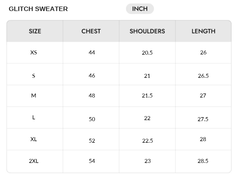 Size chart - INCHES