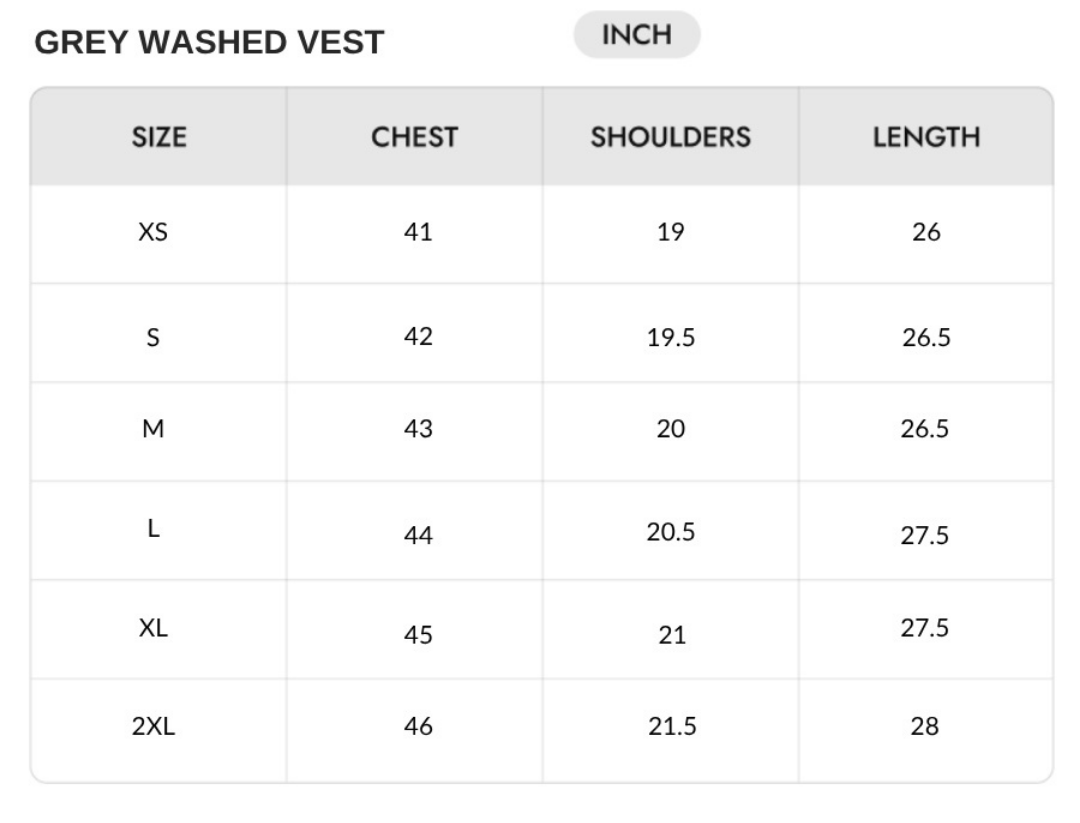 Size chart - INCH