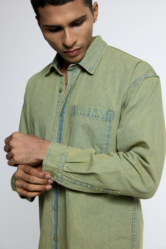 Chapter2Drip Washed Olive denim shirt — view 2