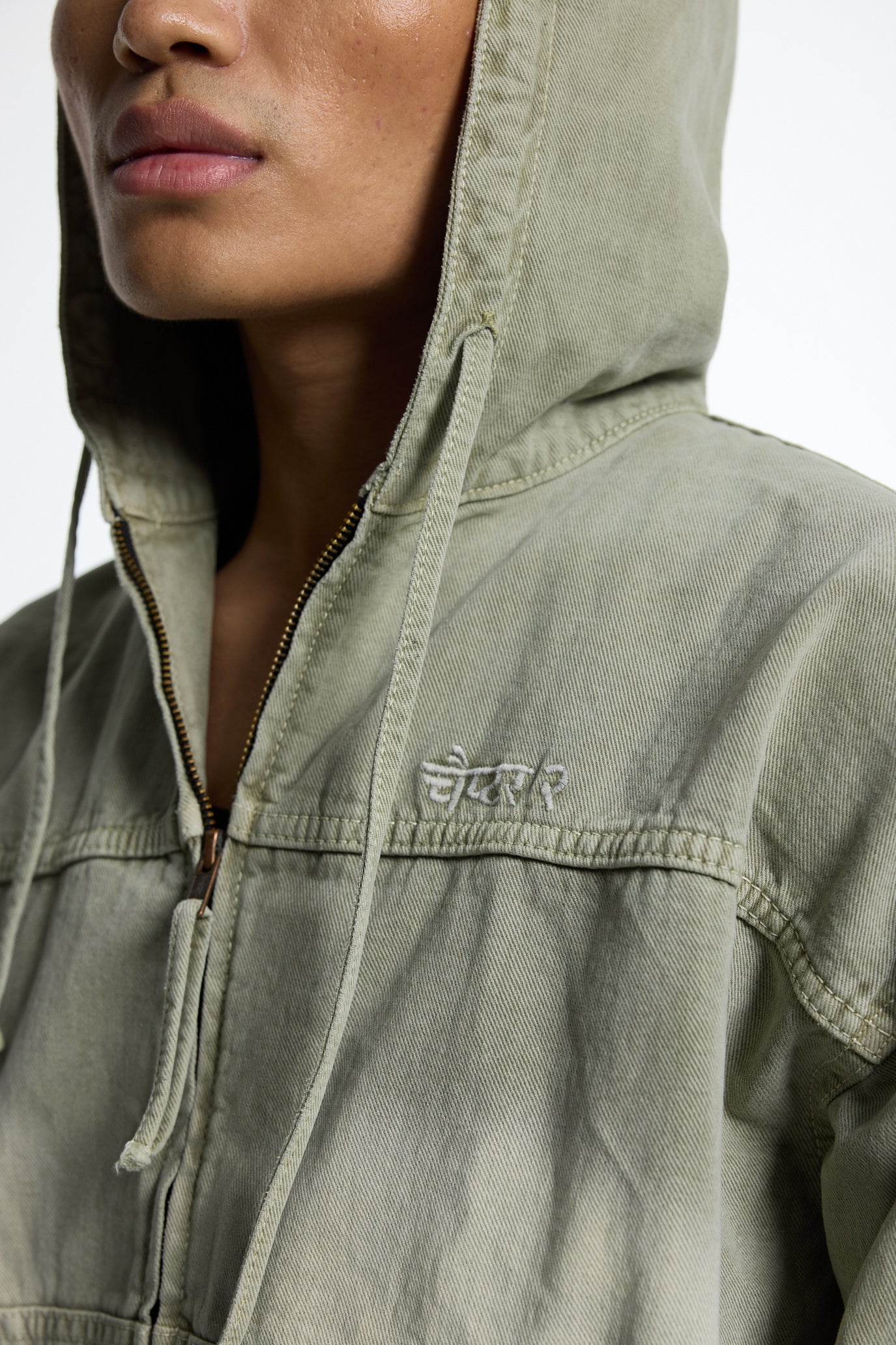Olive Washed Denim Hoodie