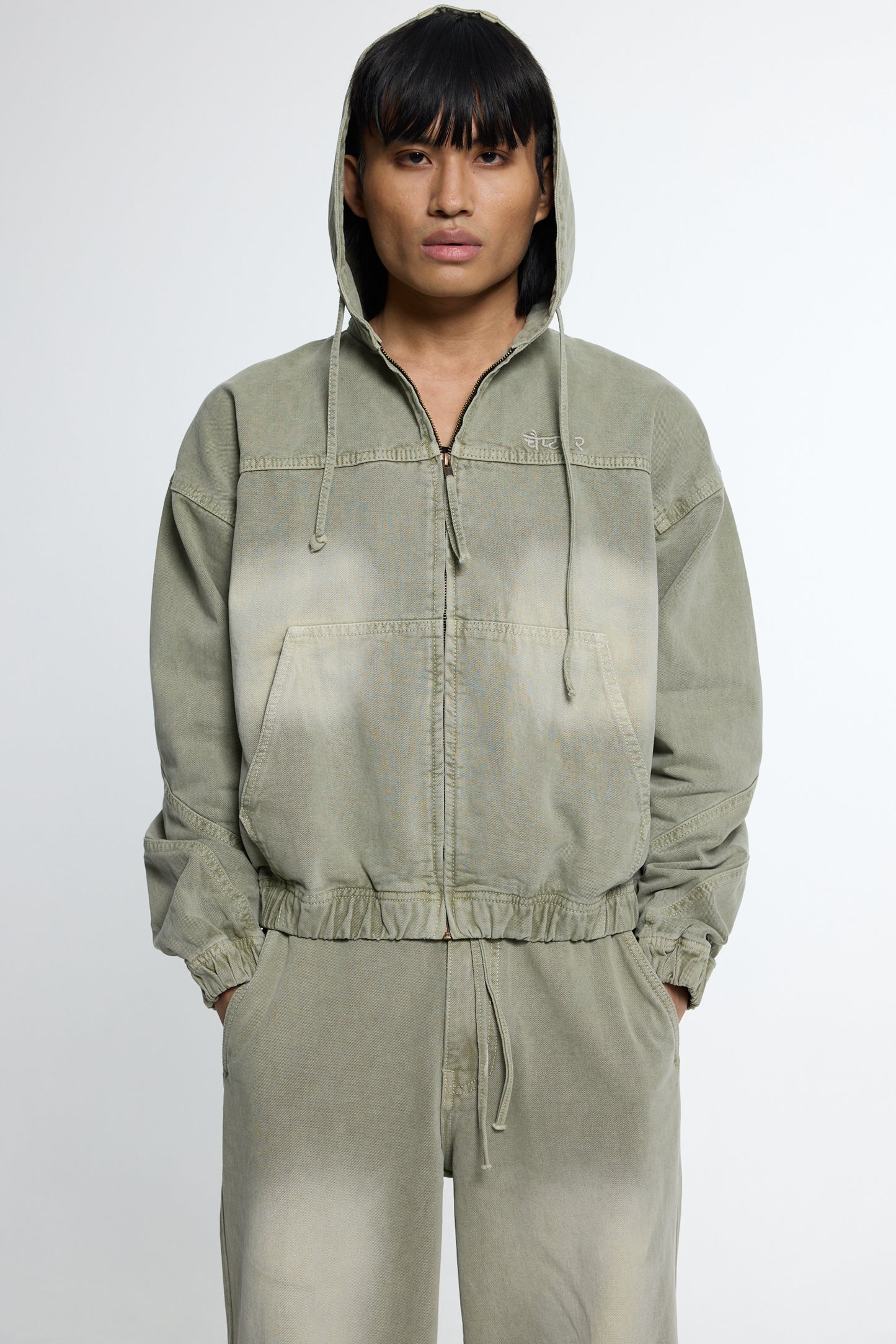 Olive Washed Denim Hoodie