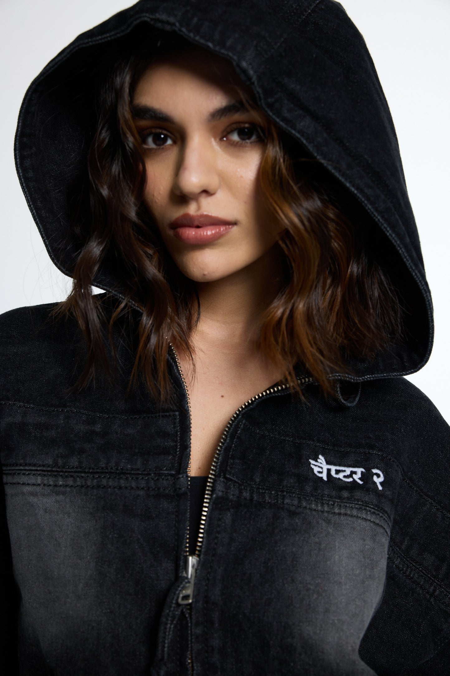 Black washed Denim Hoodie