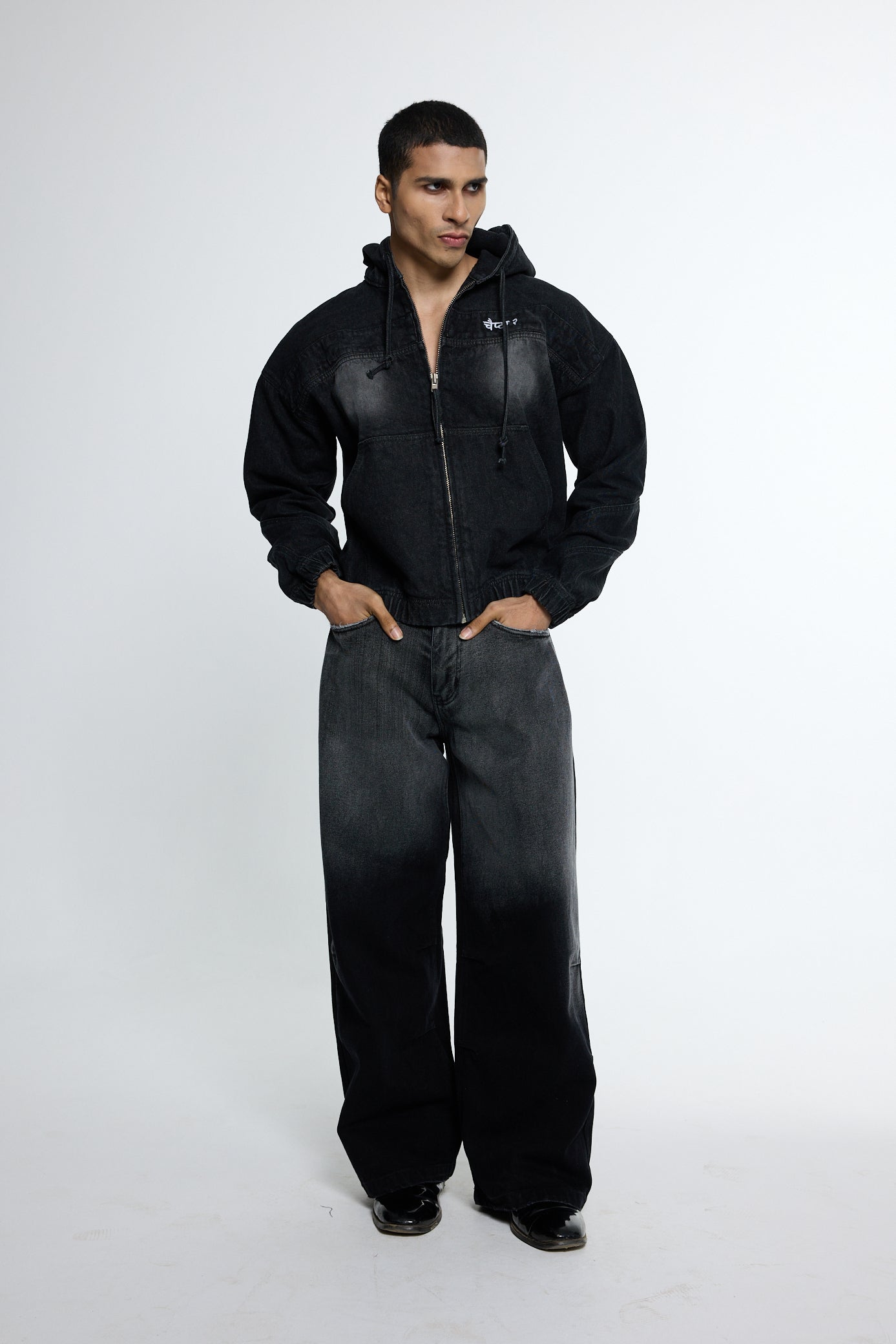 Black Washed Denim Hoodie & Bottoms