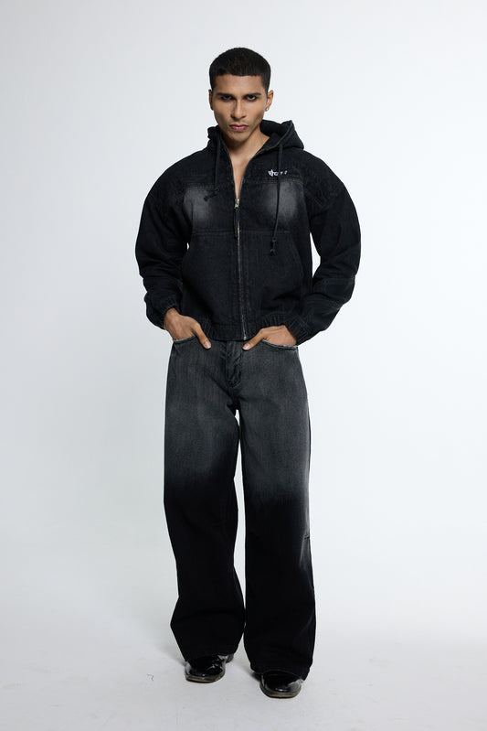 Black Washed Denim Hoodie & Bottoms