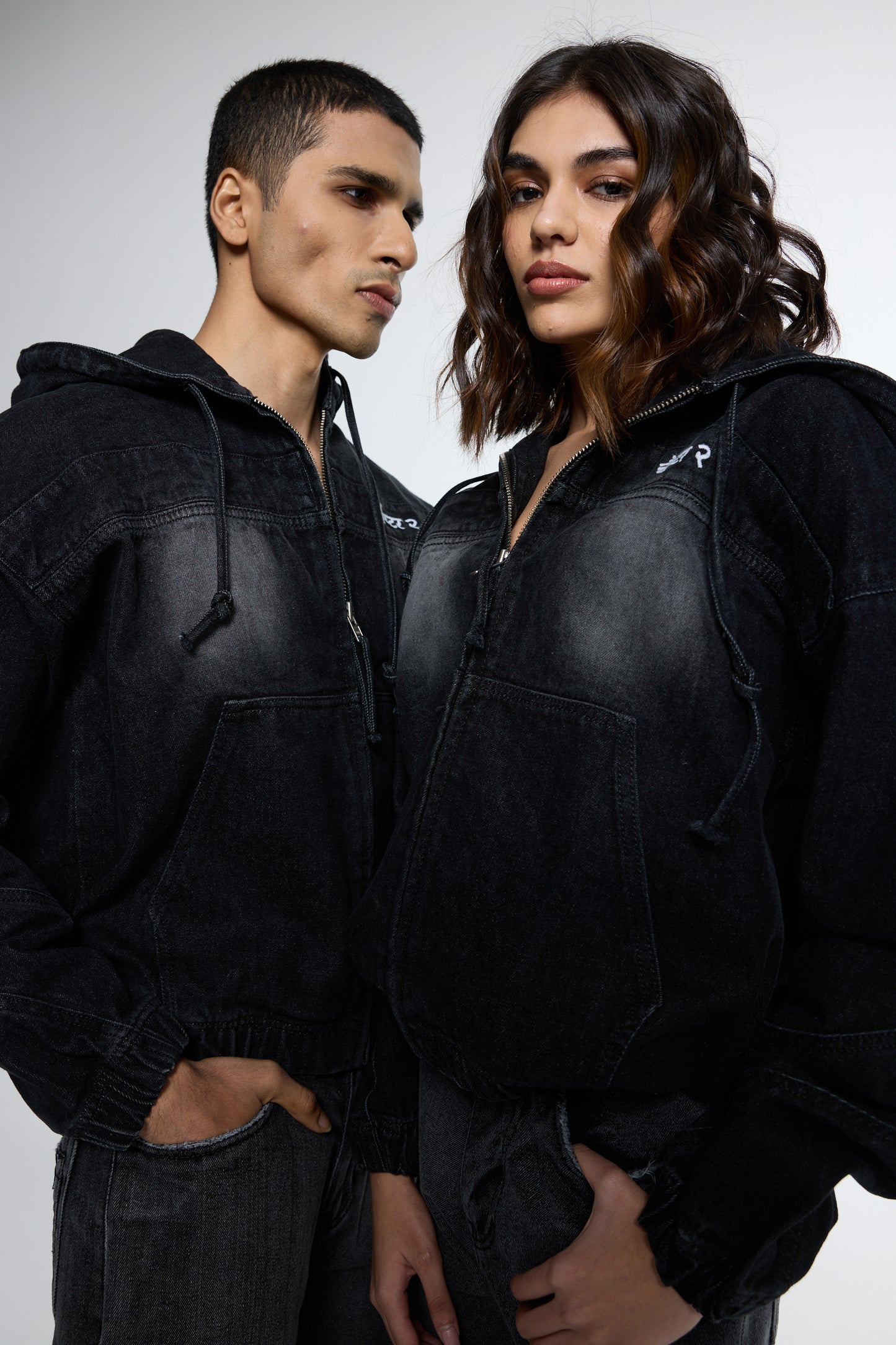 Black washed Denim Hoodie