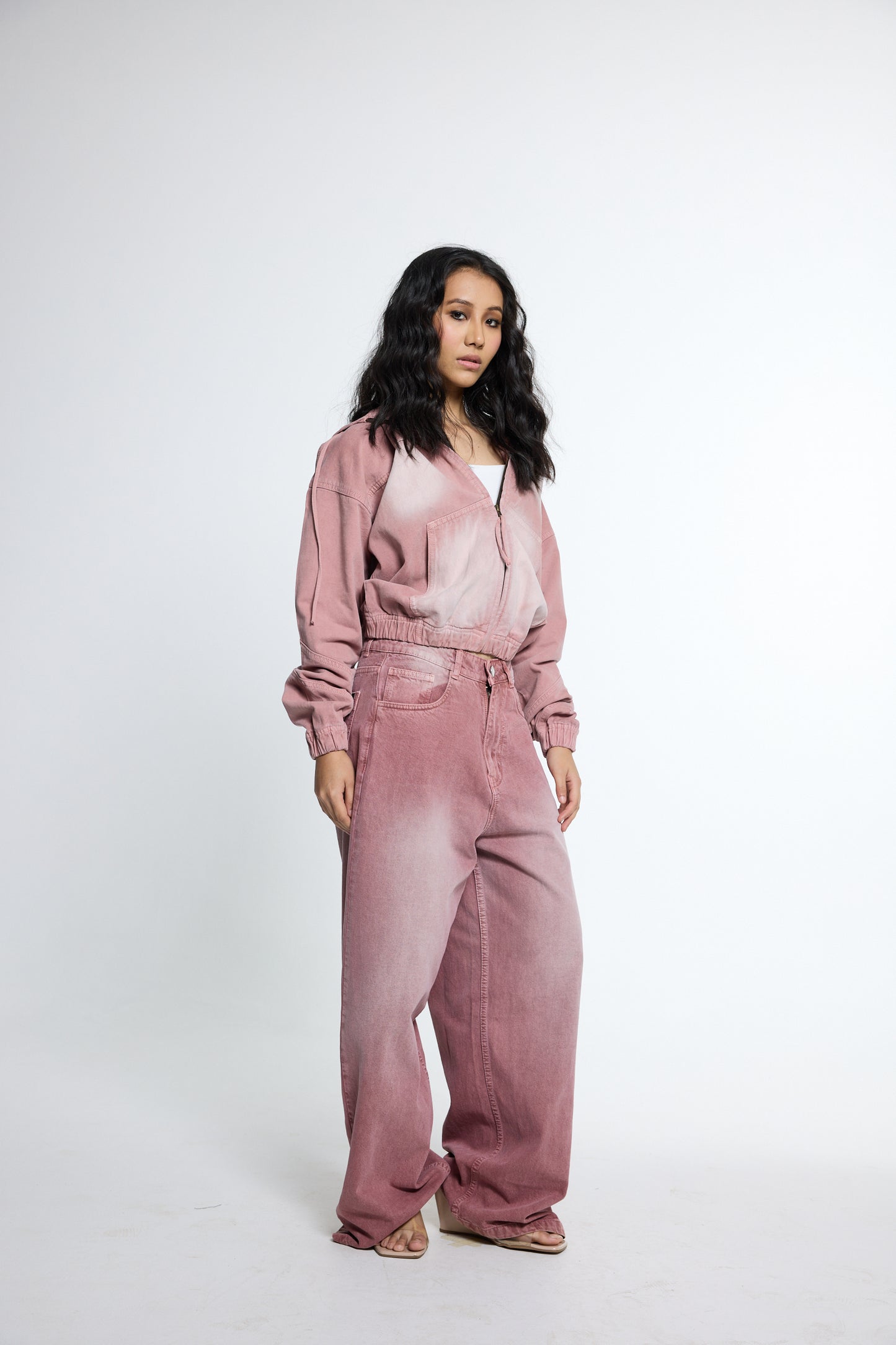 Pink Washed Denim Hoodie