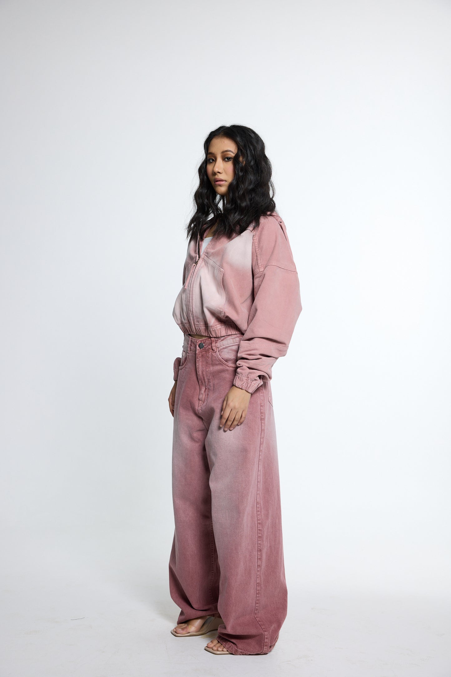 Pink Washed Denim Hoodie