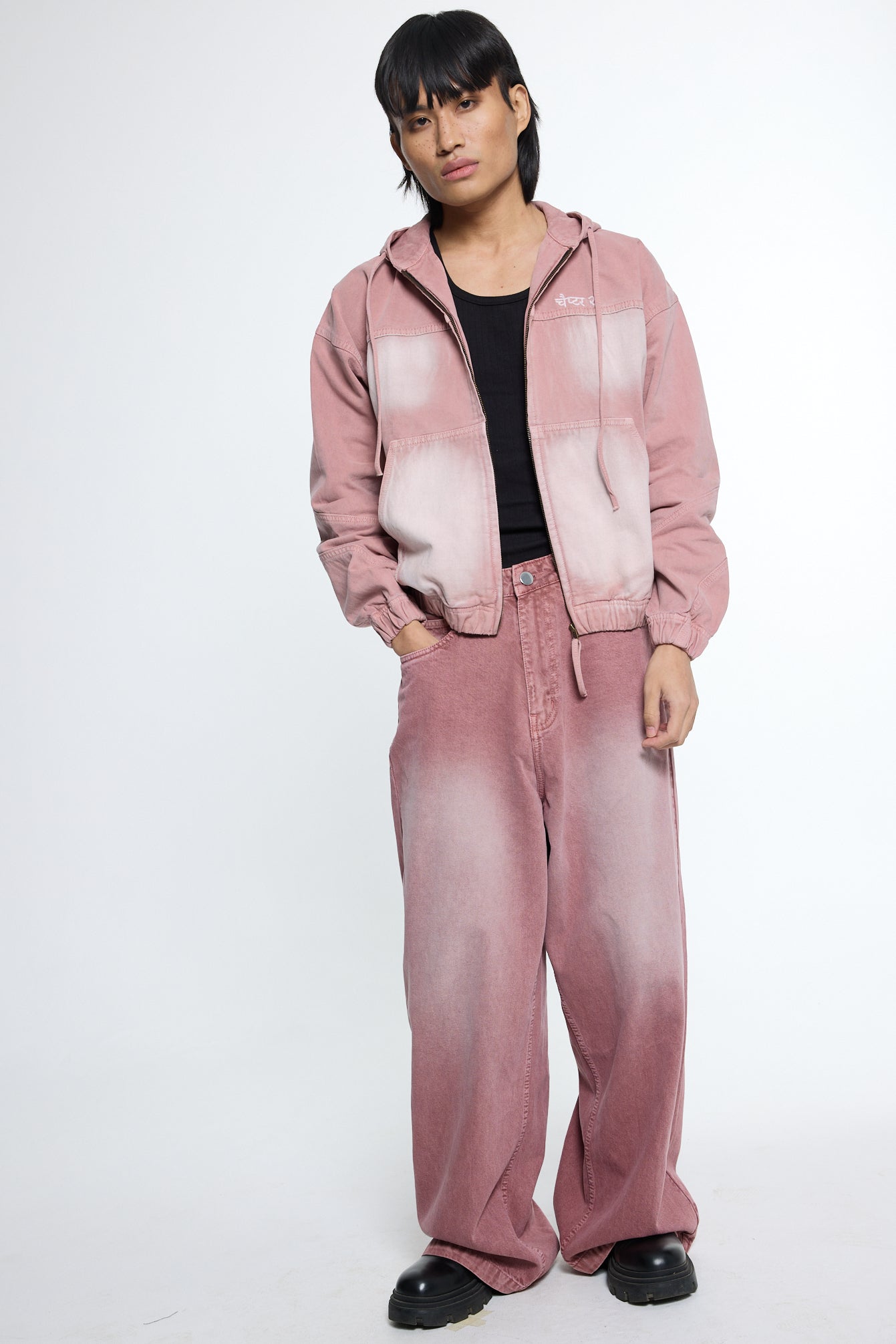 Pink Washed Denim Hoodie