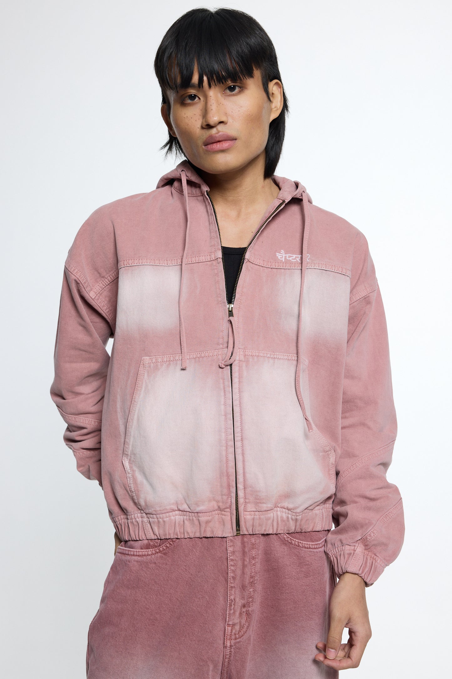Pink Washed Denim Hoodie