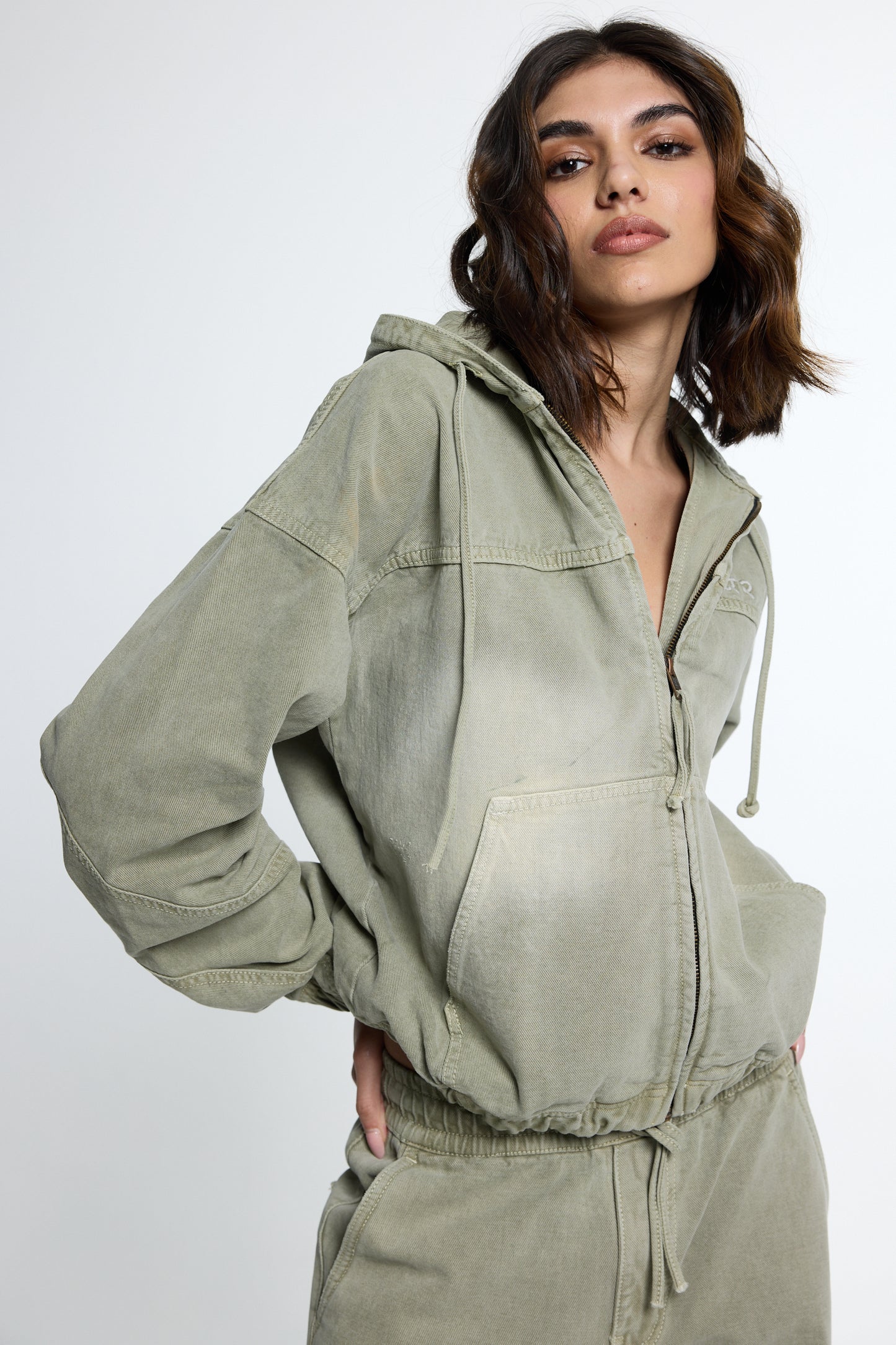 Olive Washed Denim Hoodie