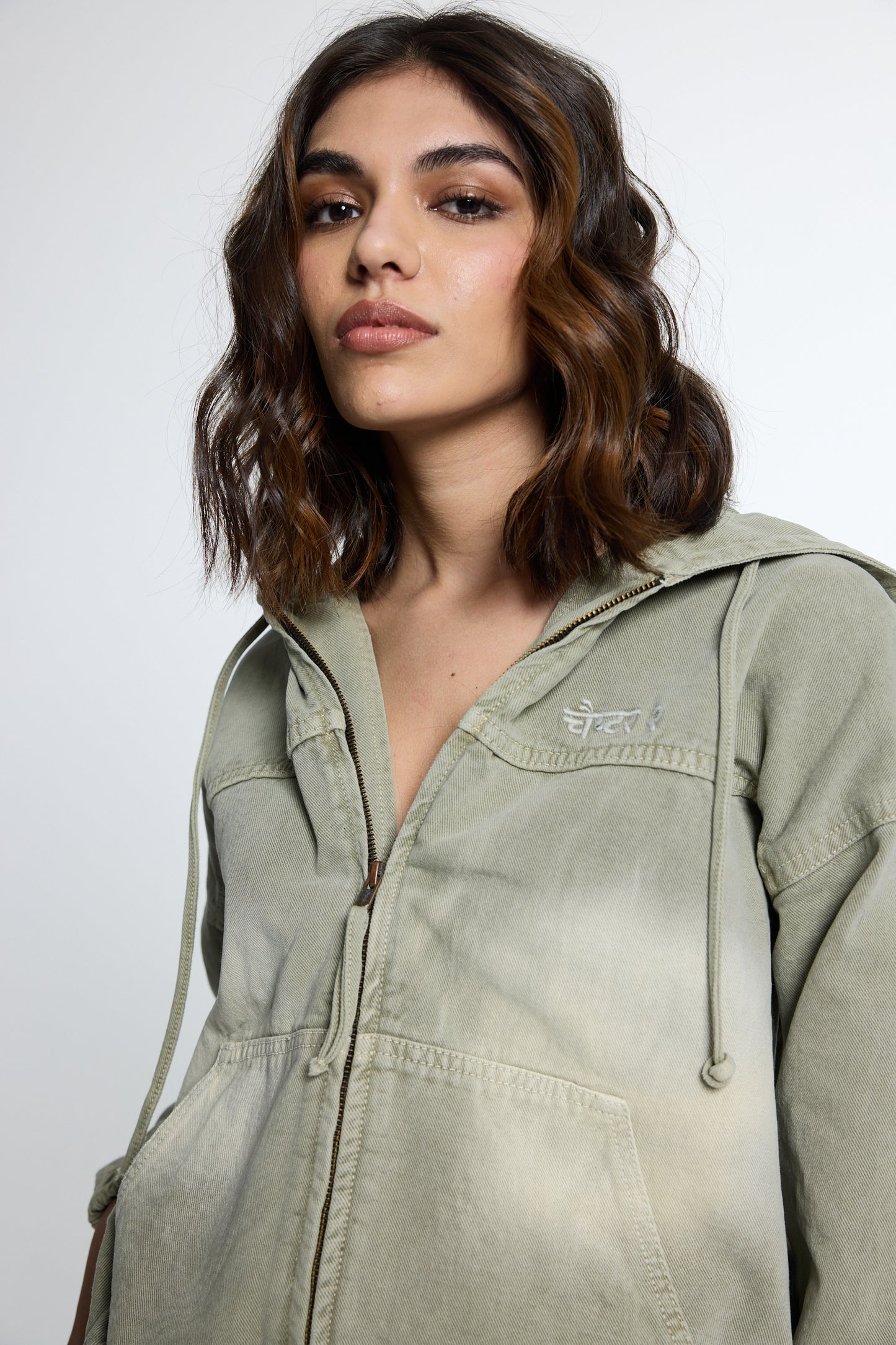 Olive Washed Denim Hoodie