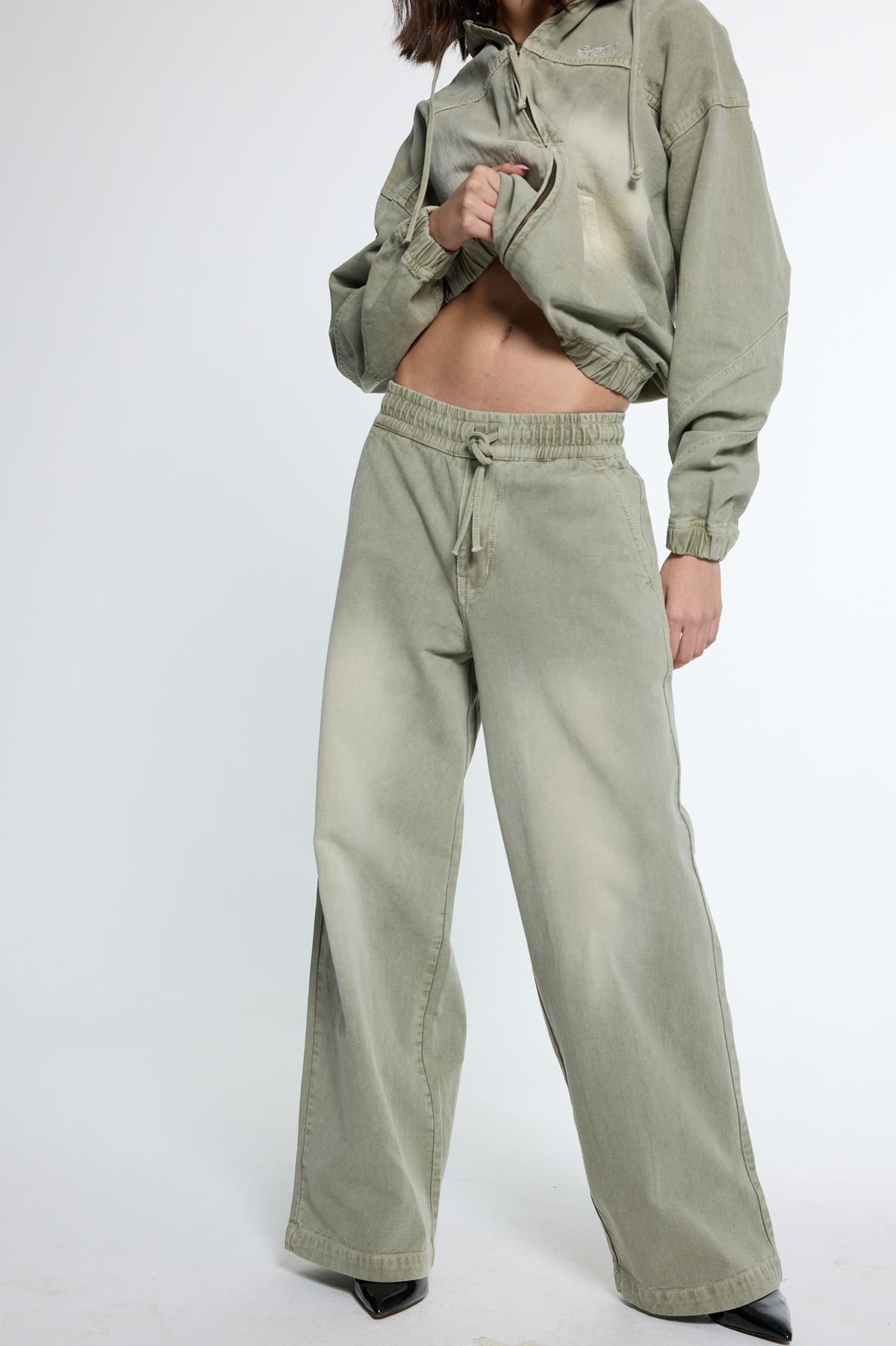 Chapter2Drip Olive washed denim joggers