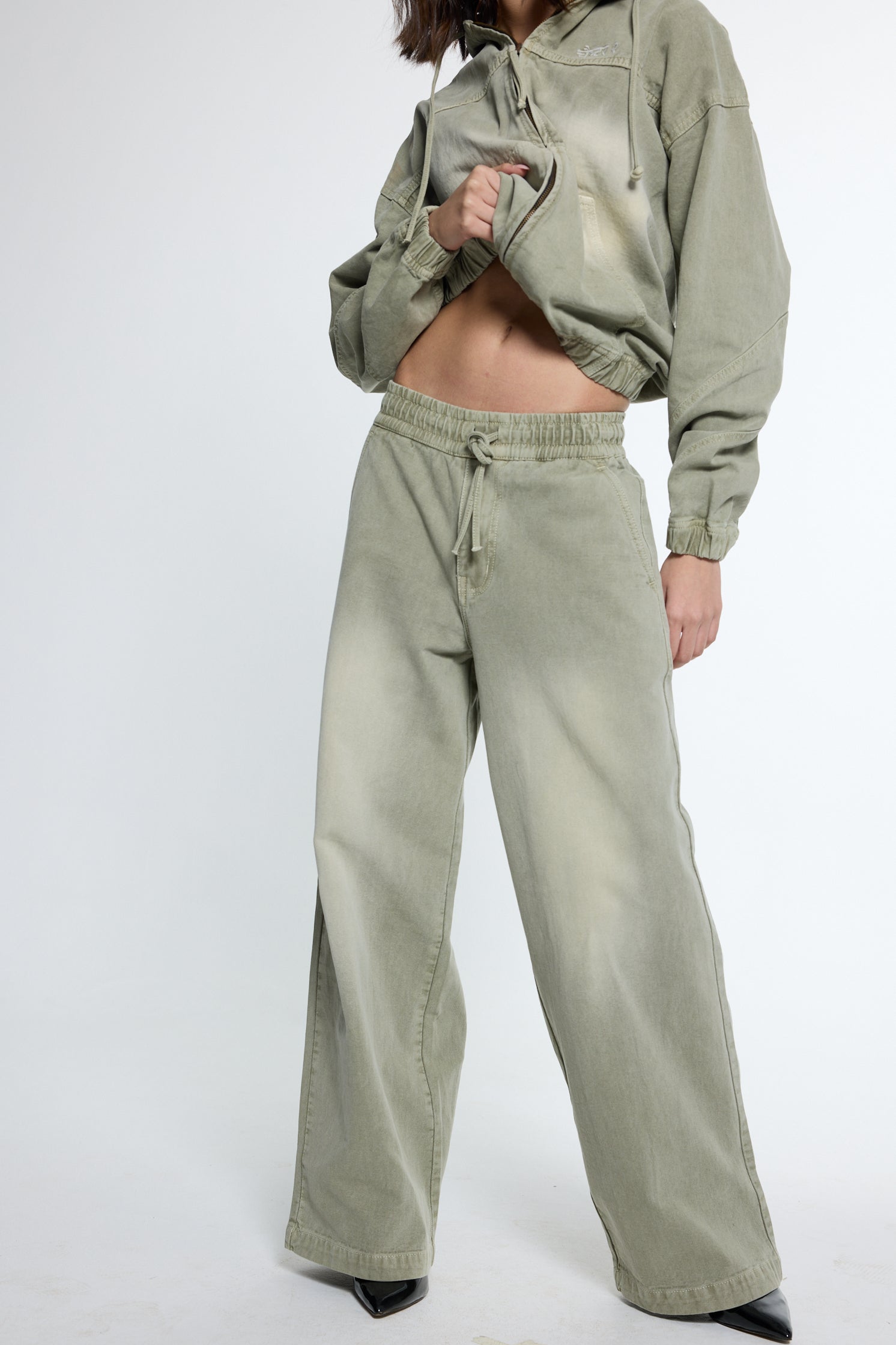 Olive Washed Denim Joggers