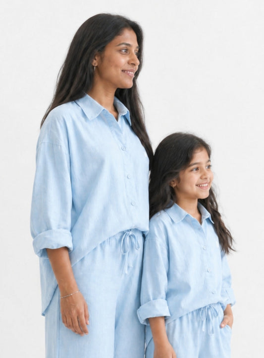 Light Blue Linen Shirt Set of 2